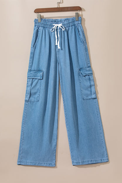 Drawstring Cargo Wide Leg Jeans