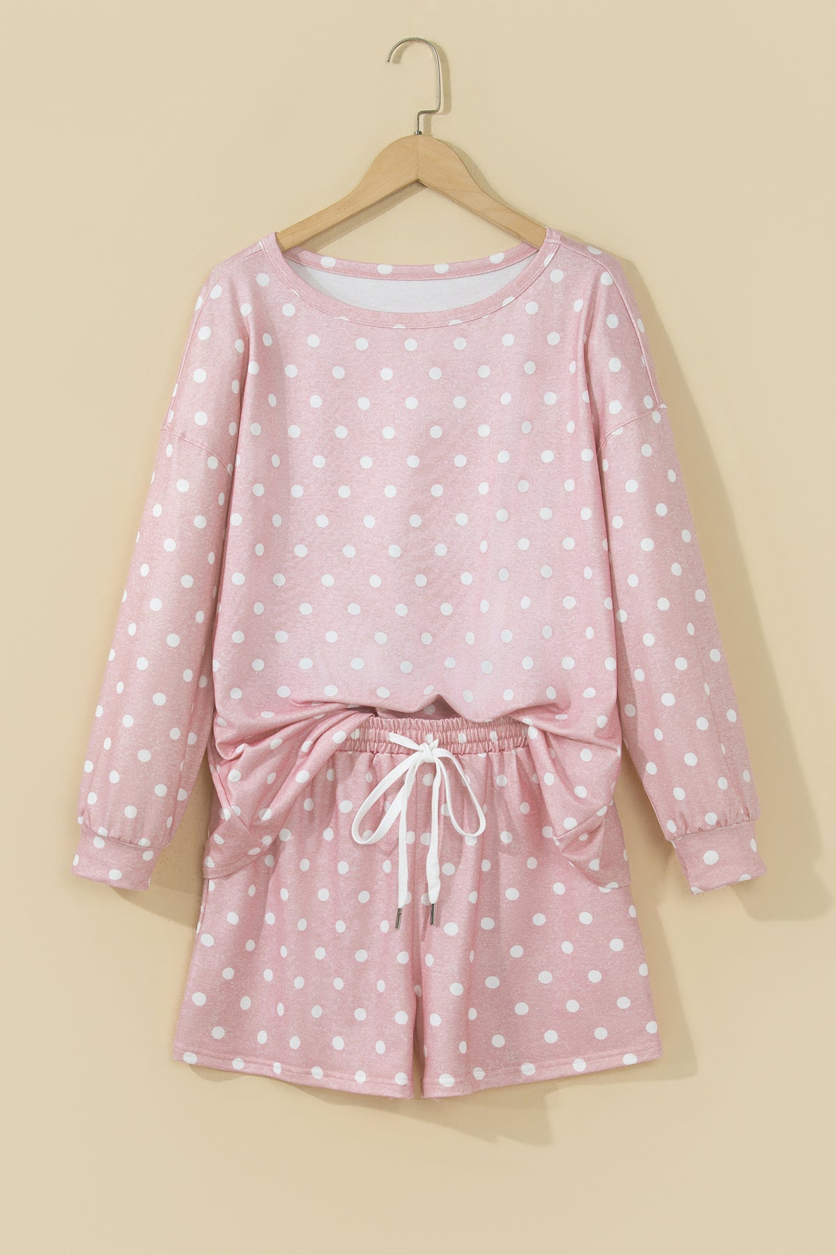 Polka Dot Long Sleeve Top & Drawstring Shorts Set