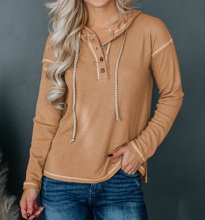 Waffle Contrast Seem Henley Top