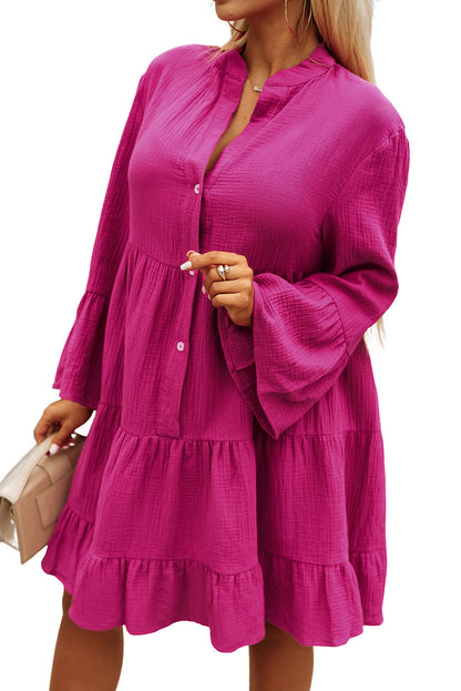 Gauze Buttoned Tiered Shirt Dress