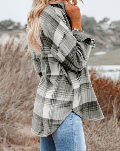 Plaid Flap Pockets Shacket