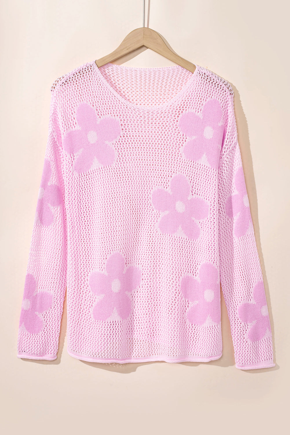 Floral Hollowed Knit Drop Shoulder Pullover Sweater