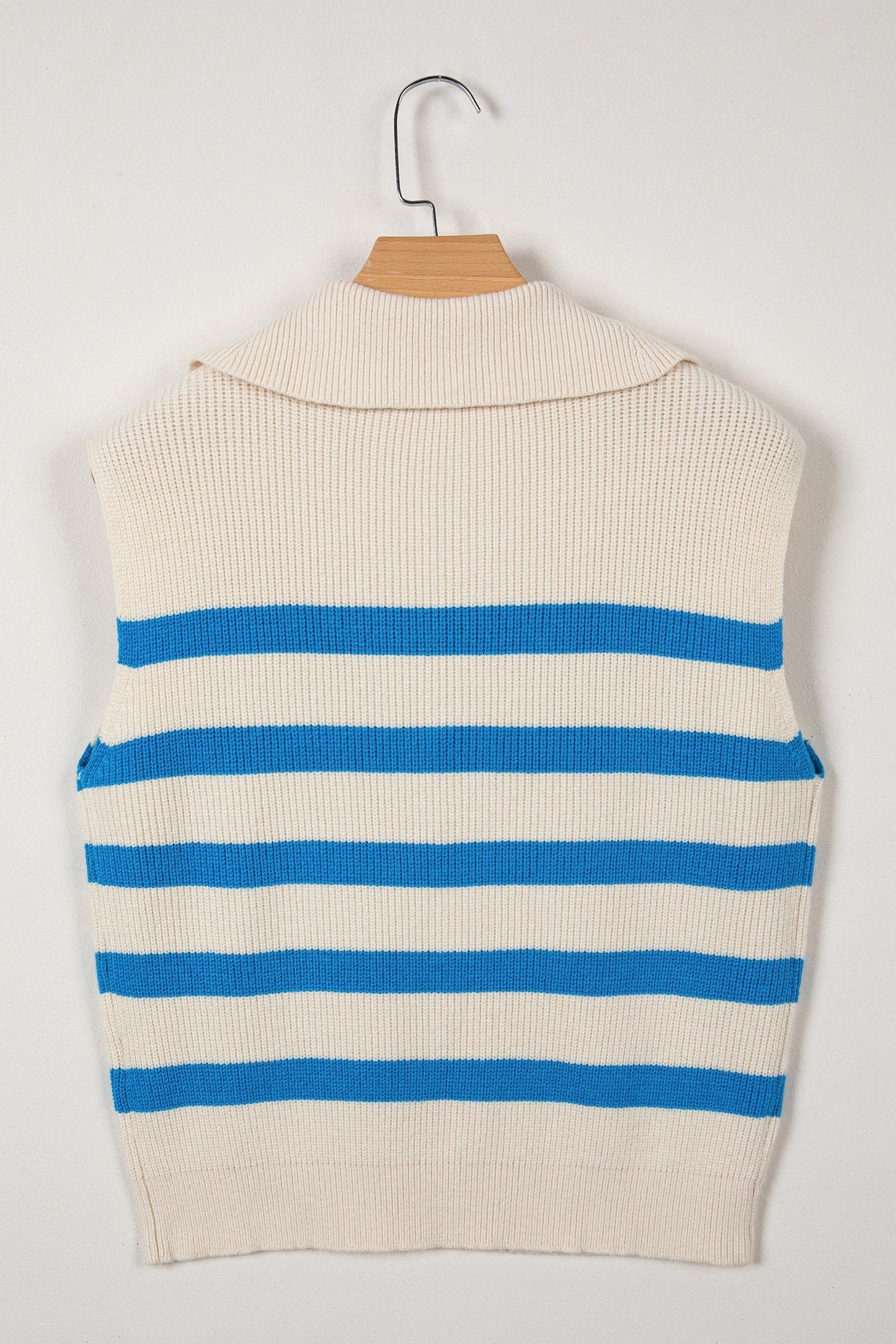 Stripe Ribbed Half-Zip Collar Sleeveless Sweater