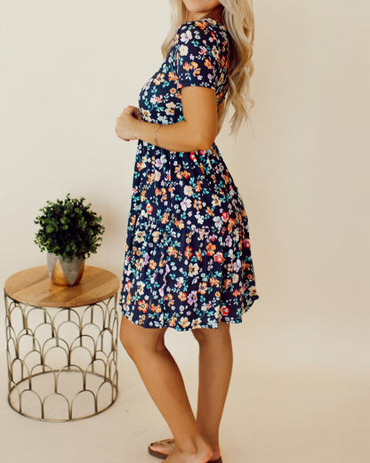 Floral Short Sleeve Tiered Dress