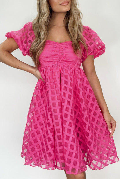 Checker Puff Sleeve Babydoll Dress