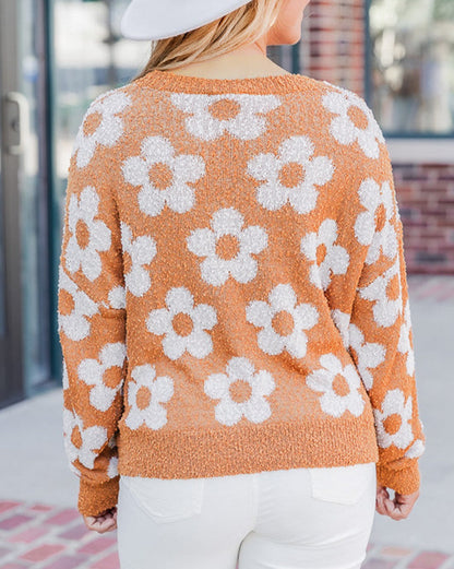 Floral Fuzzy Drop Shoulder Sweater