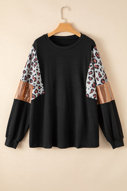 Leopard Sequin Long Sleeve Top Plus Size