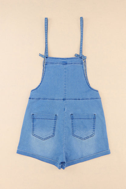 Denim Chambray Sleeveless Romper w/Pockets