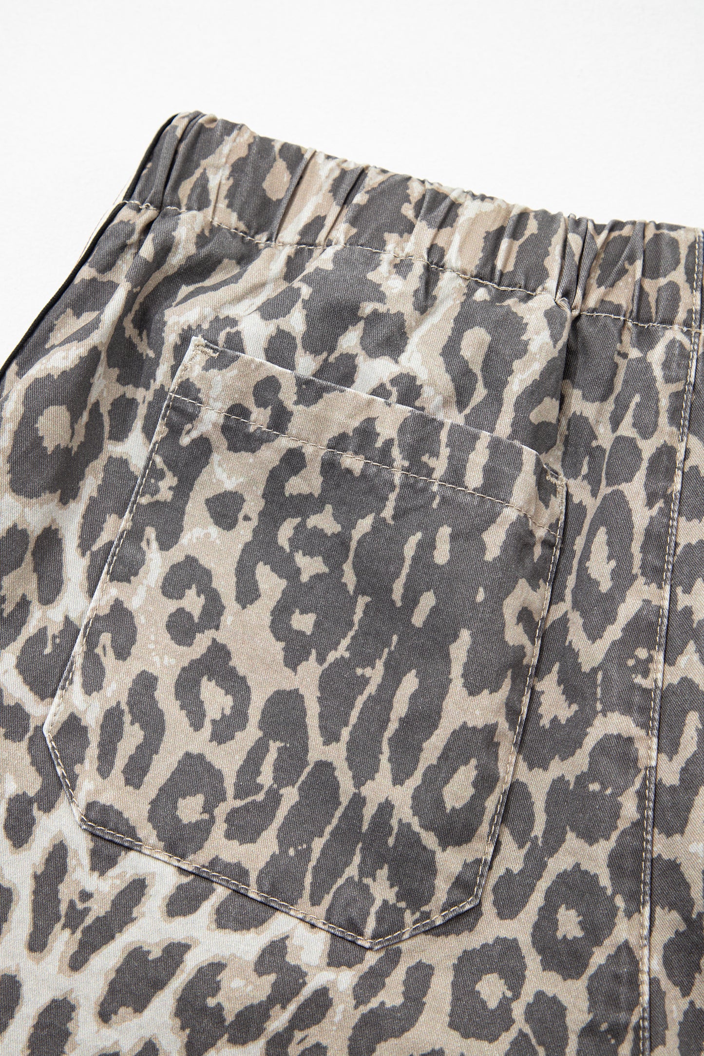 Leopard Stripe Detail Drawstring Denim Shorts