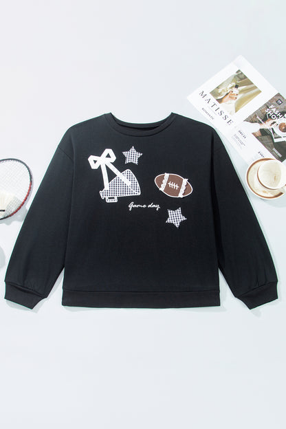 Plus Size Game Day Gingham Patch Embroidered Sweatshirt