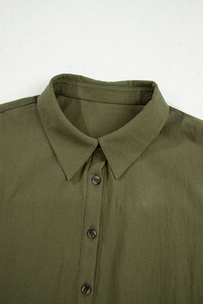 Plus Size Collared Half-Button Ruffle Hem Mini Dress