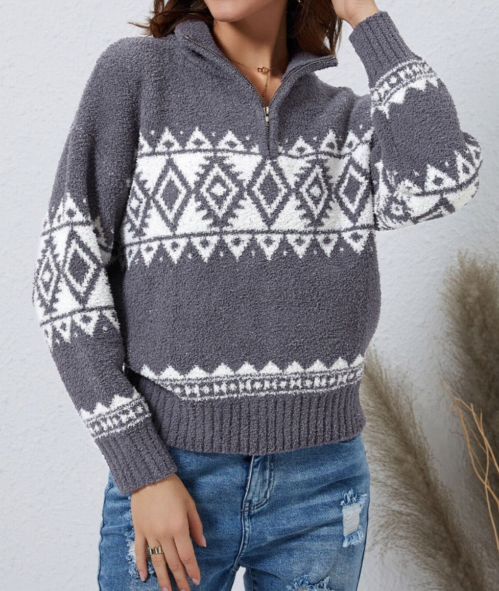 NEW! Aztec Quarter Zip Pullover Sweater