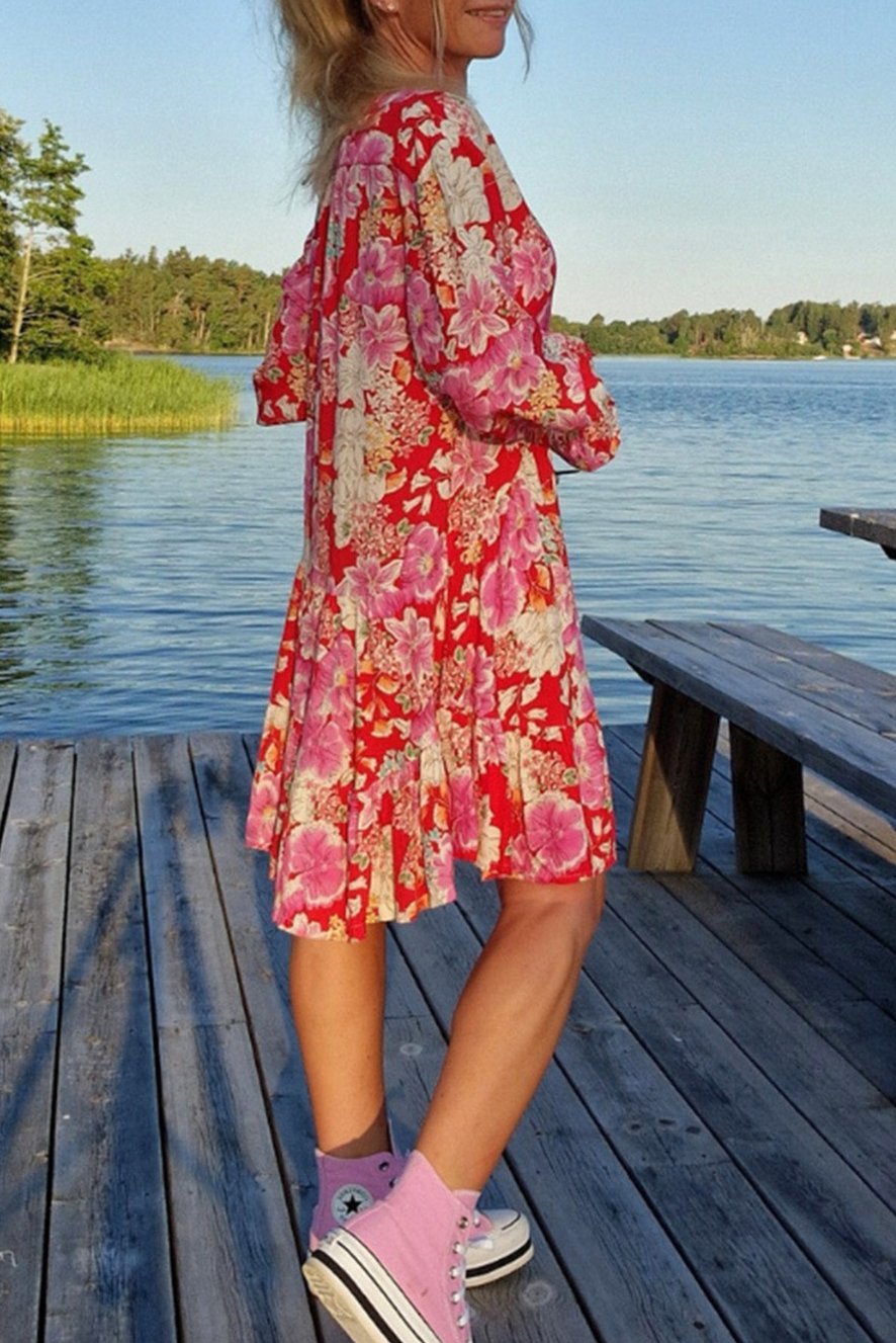 Floral V-Neck Ruffle Mini Dress