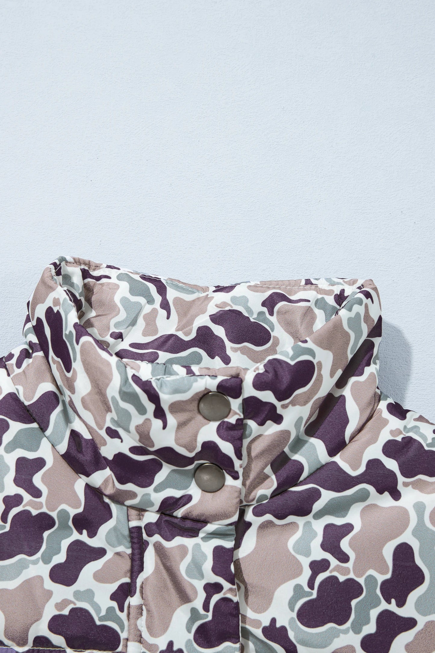 Camo Zip-Up Stand Neck Sleeveless Puffer Vest