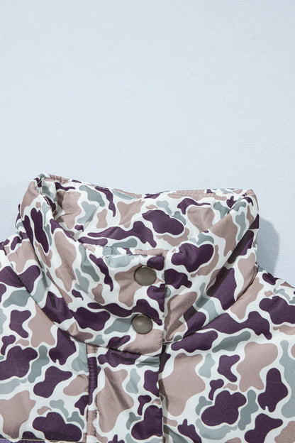 Camo Zip-Up Stand Neck Sleeveless Puffer Vest
