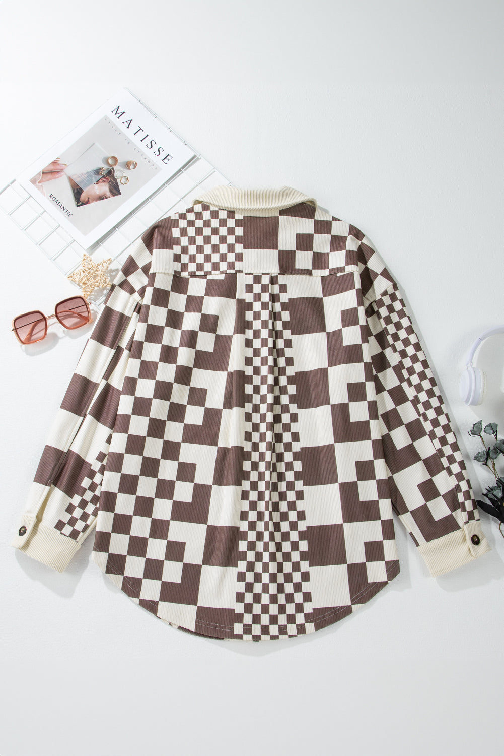 Checker Patchwork Corduroy Shacket