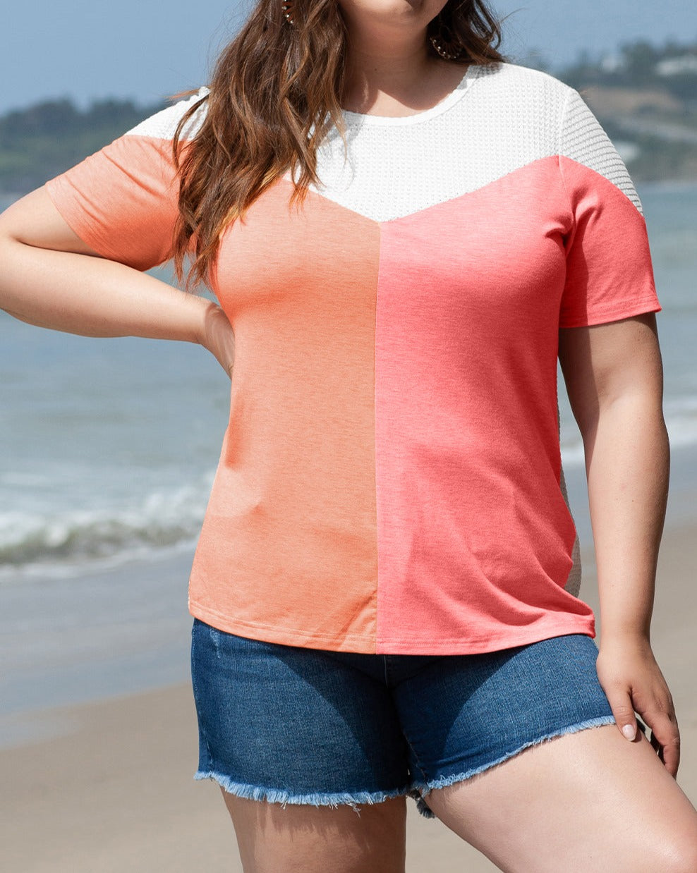 Colorblock Waffle Tee Plus Size