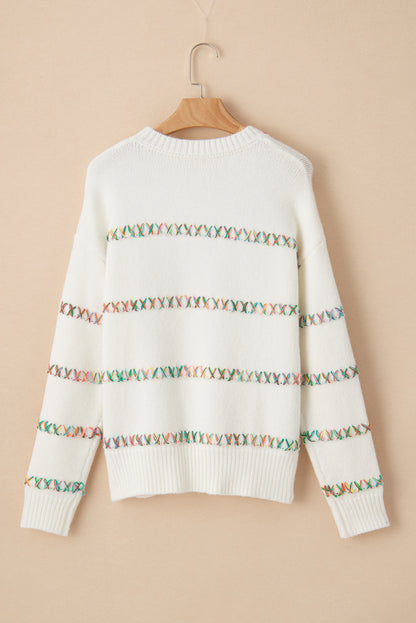 Crossed Stitch Drop Shoulder Sweater