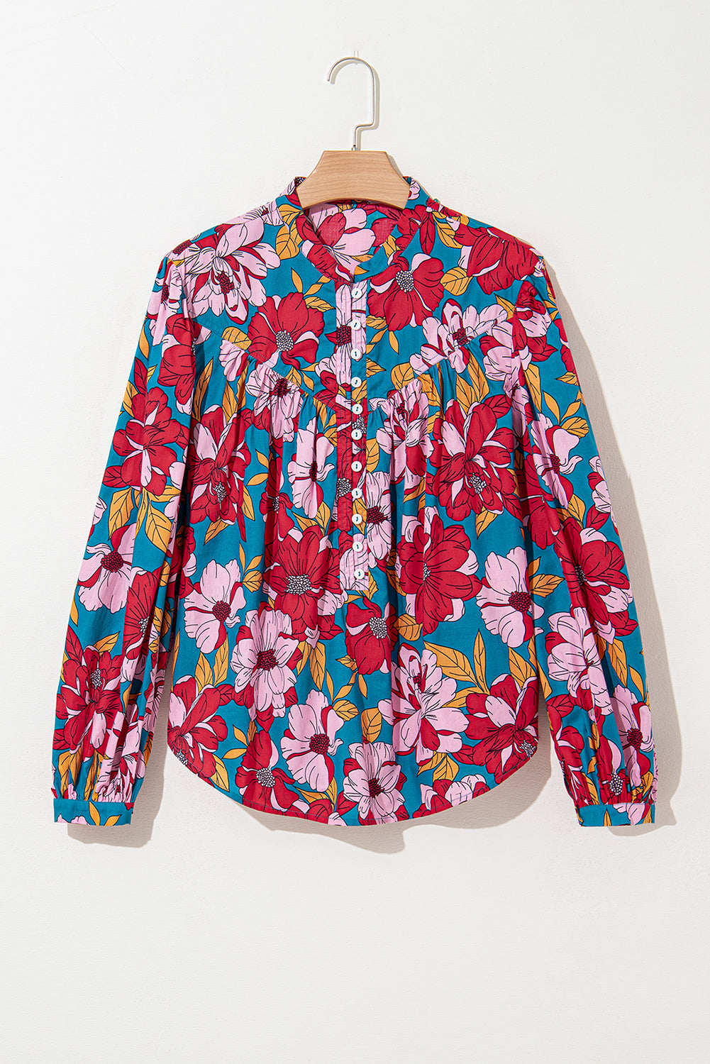 Floral Balloon Sleeve Buttoned Blouse