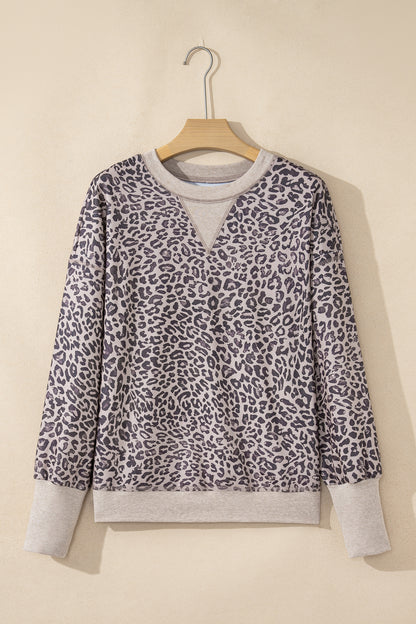Leopard Patchwork Crew Neck Sweatshirt