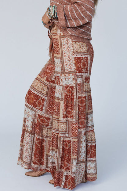 Boho Aztec Tiered Palazzo Pants