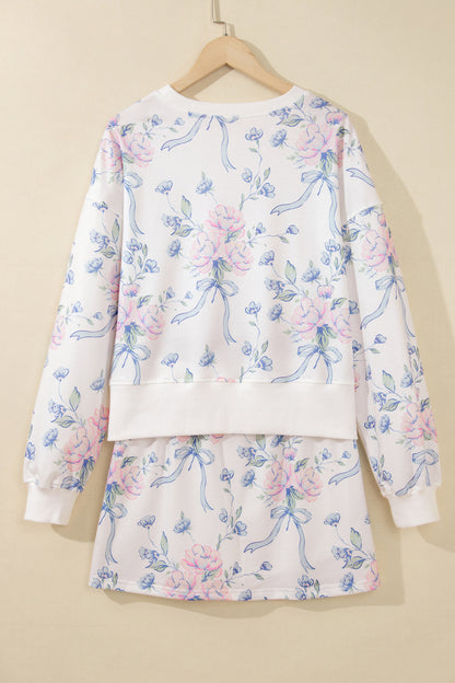 Floral Long Sleeve Top & Elastic Waist Skort Set