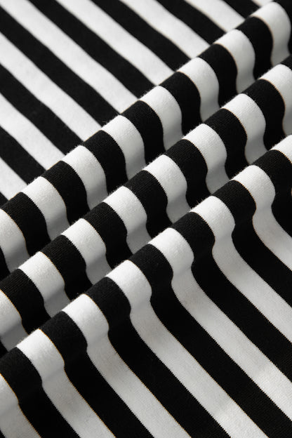 Stripe V-Neck Lace Trim Short Sleeve Tee