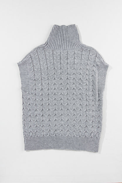 Cable Knit Turtleneck Batwing Short Sleeve Sweater