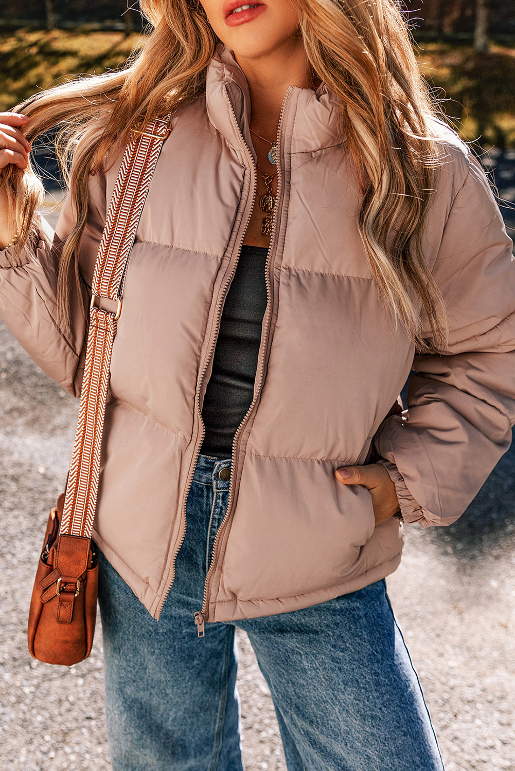 Quilted Zip-Up Pocketed Puffer Jacket