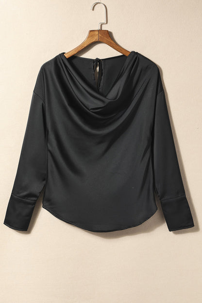 Drape Neckline Long Sleeve Blouse