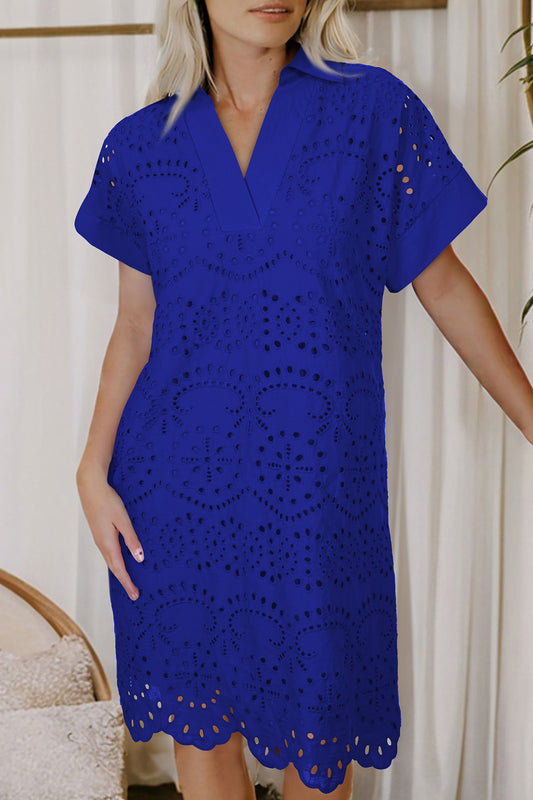 Solid Eyelet Embroidered T-Shirt Mini Dress