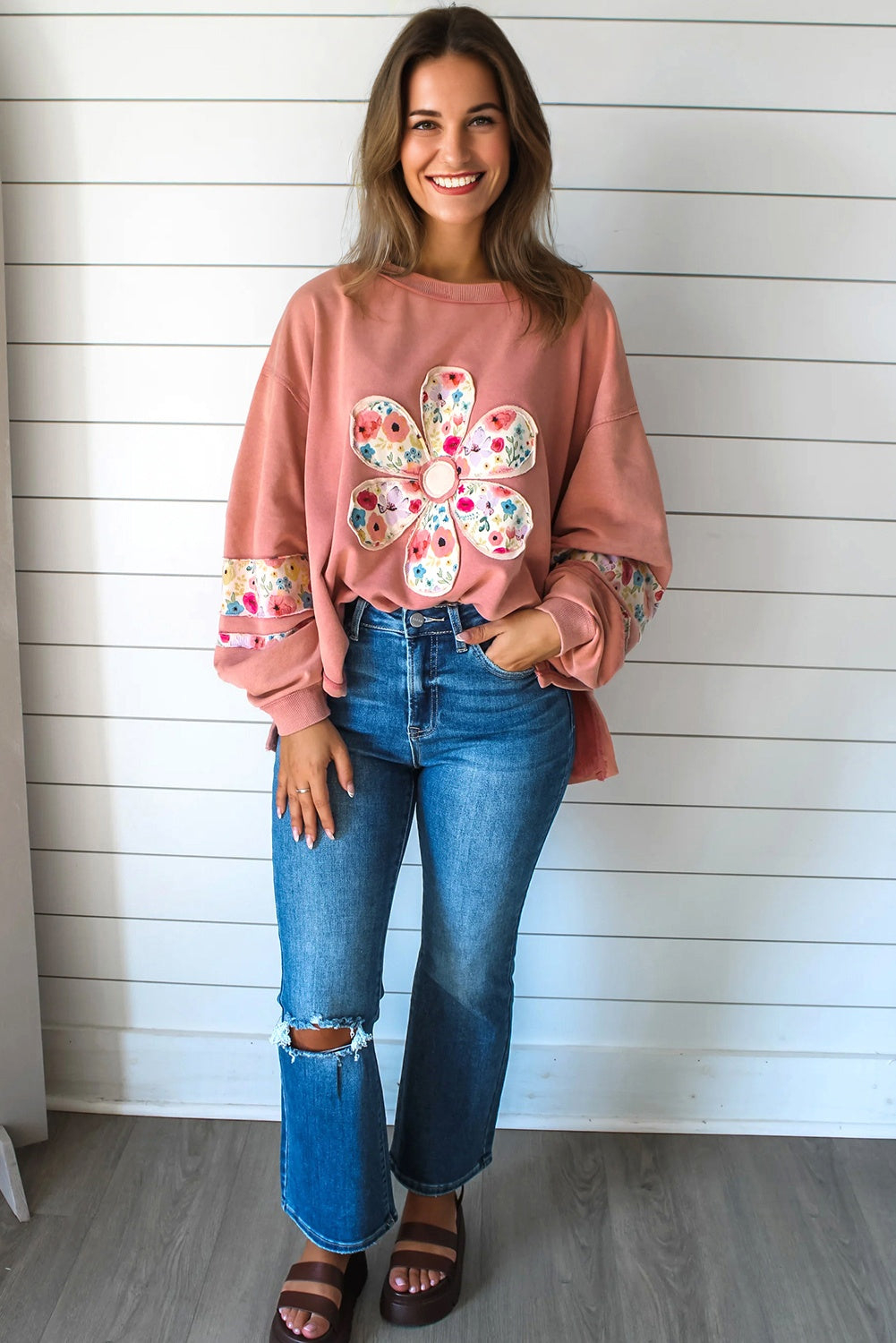 Floral Patchwork Long Sleeve Sweatshirt
