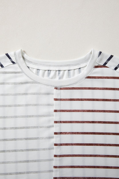 Stripe Colorblock 3/4 Sleeve Loose T-Shirt