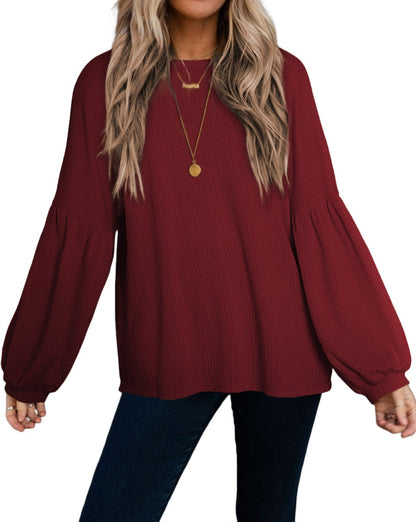 Cable Textured Puff Sleeve Top