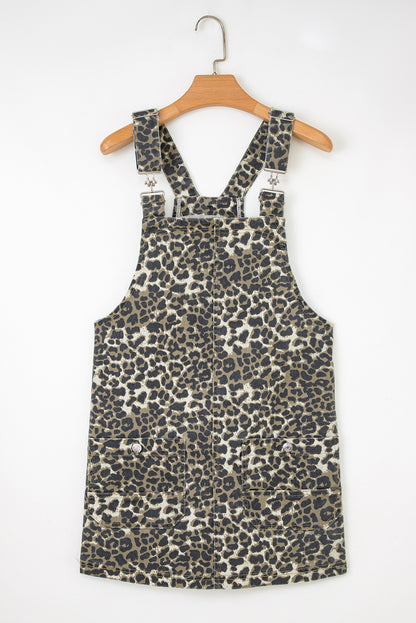 Leopard Denim Pocketed Mini Dress