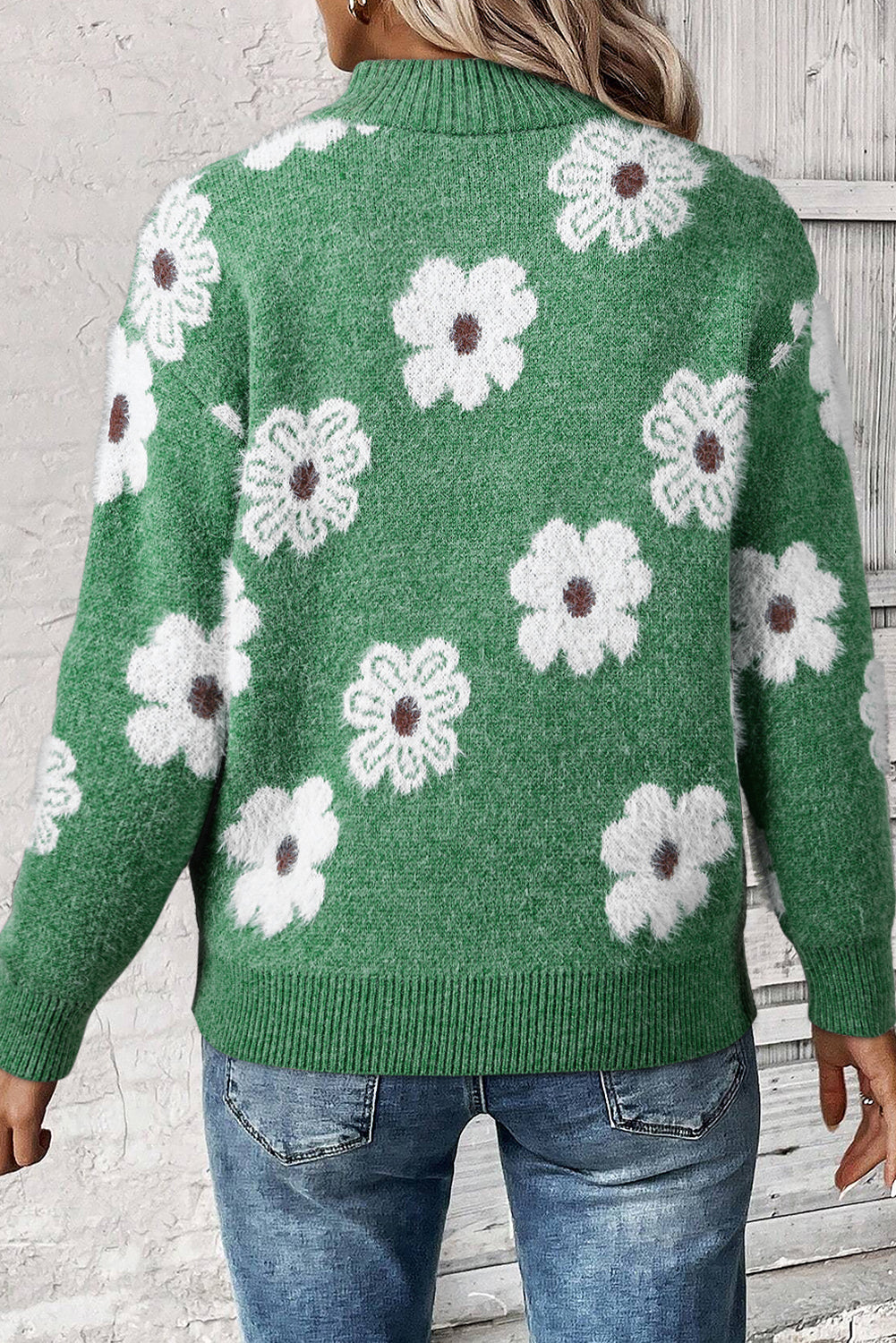 Floral Half Zip Drop Shoulder Sweater