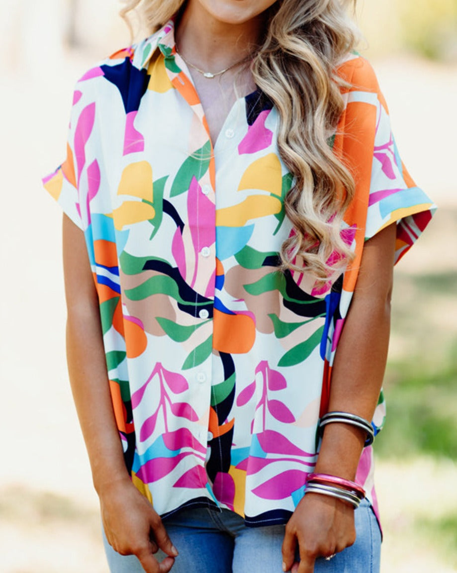 Abstract Short Sleeve Buttoned Shirt