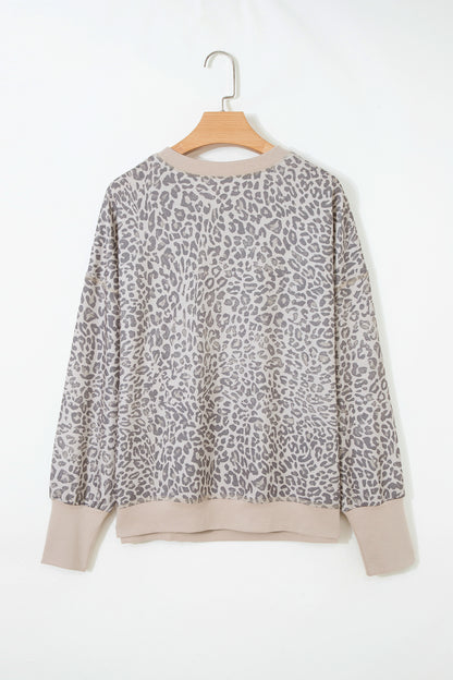 Leopard Patchwork Crew Neck Sweatshirt