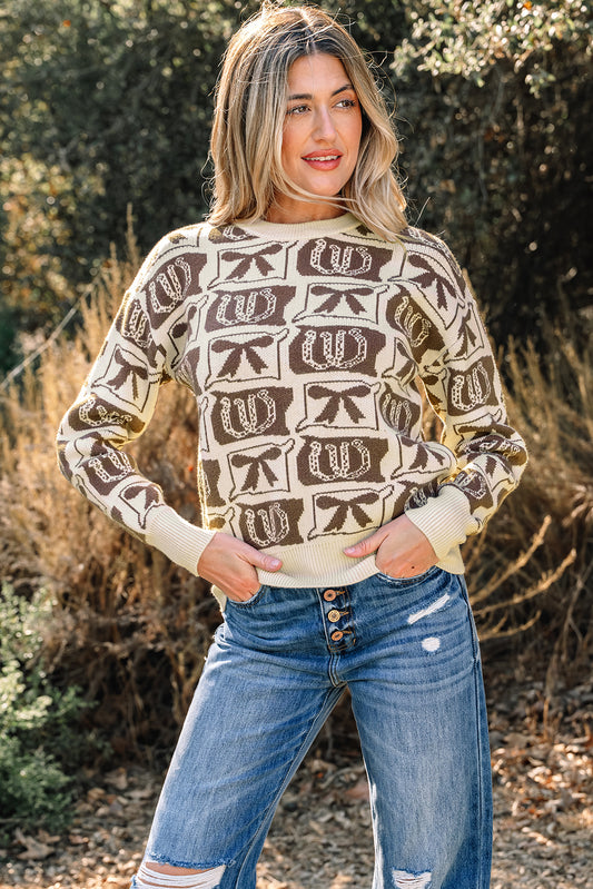 Western Bows & Horseshoes Long Sleeve Sweater