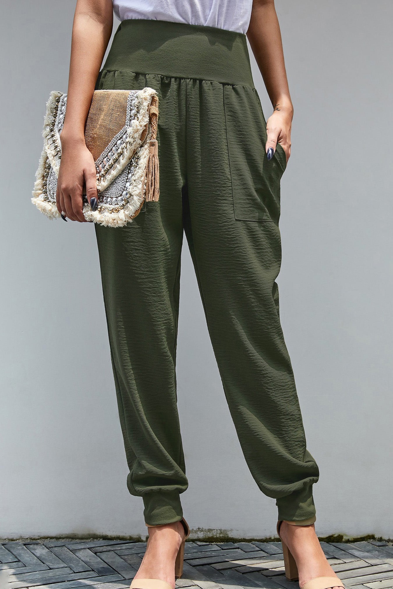 High Waist Pocketed Jogger Pants