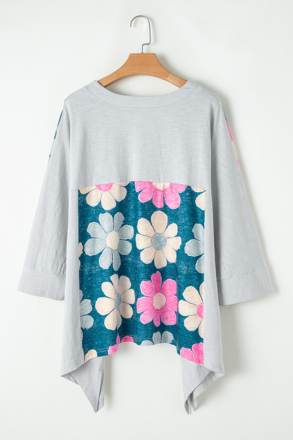 Floral Colorblock High Low Top Plus Size