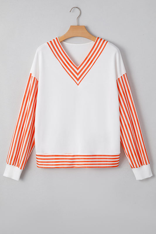 Stripe Patchwork V-Neck Drop Shoulder Top