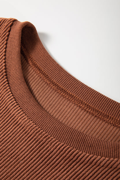 Solid Ribbed Corduroy Long Sleeve Oversized Sweatshirt
