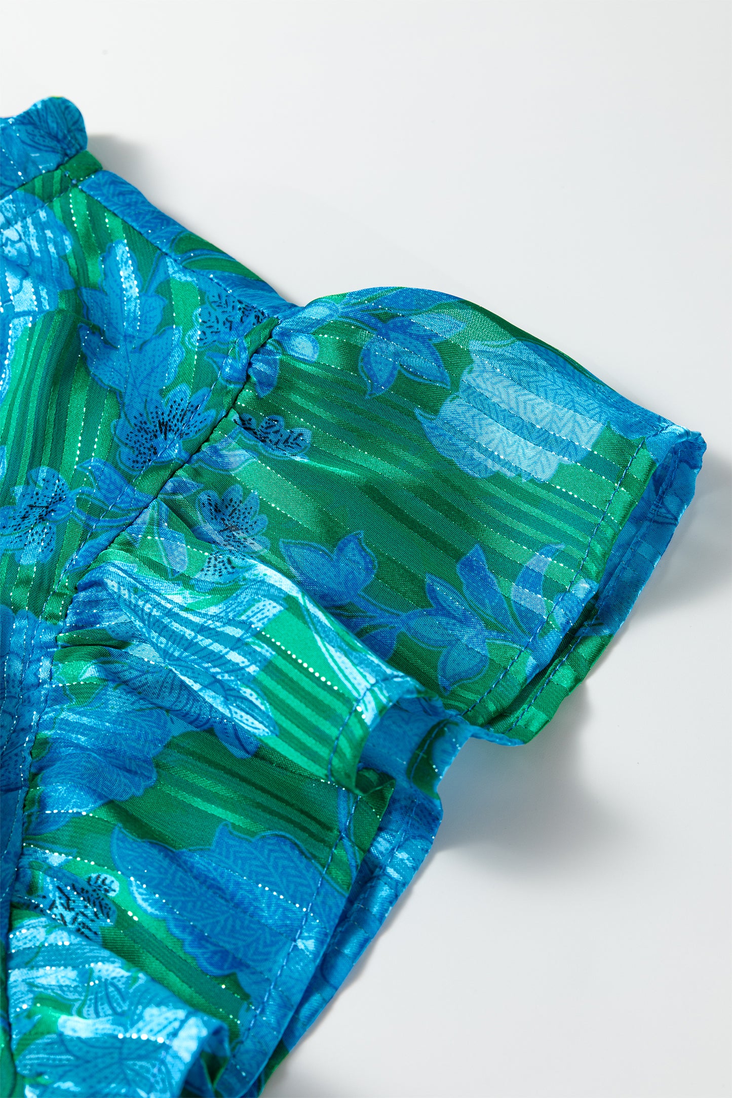 Floral Ruffle Sleeve Keyhole Back Blouse