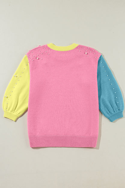 Colorblock Pearl 3/4 Sleeve Sweater