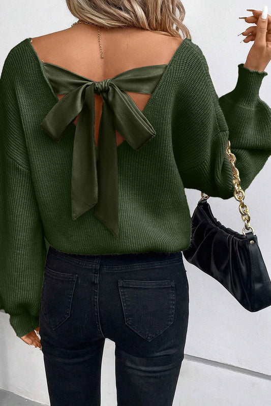 Bow Back Lantern Sleeve Sweater