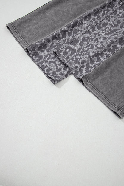Leopard Patchwork Mineral Wash High Waist Pants