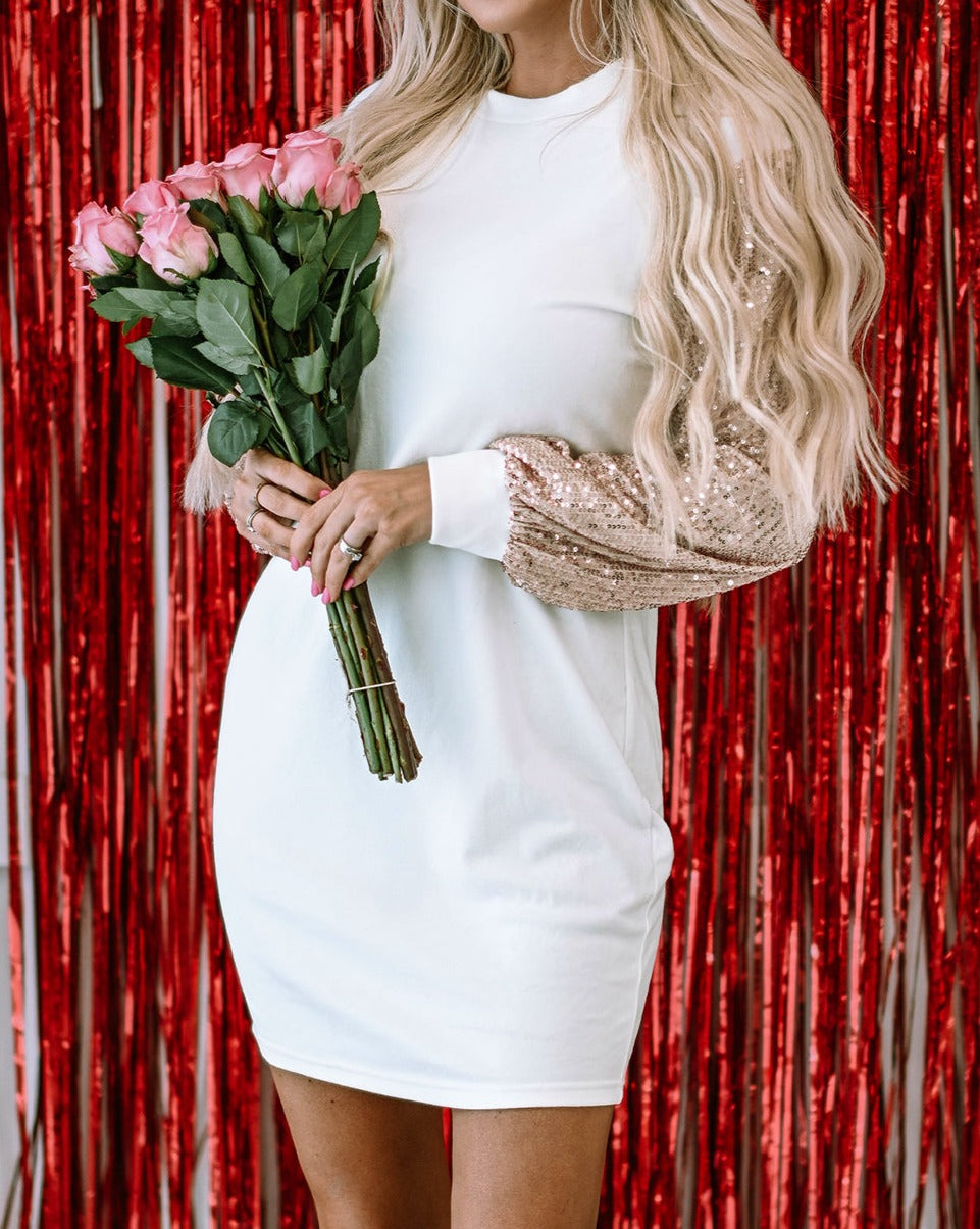 Sequin Puff Sleeve Shift Dress