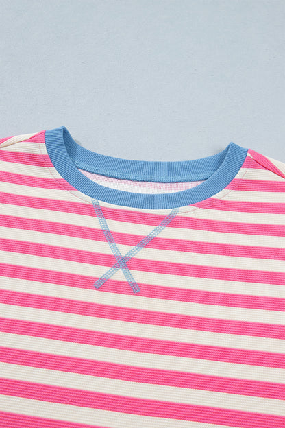Stripe Contrast Patchwork Short Sleeve Tee