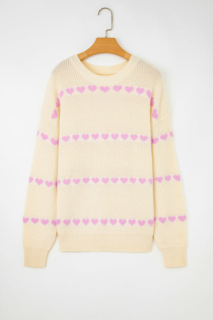 Valentine Heart Ribbed Knit Crewneck Sweater